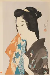 Japanese Shin Hanga Woodblock , Woman with a Towel by Goyō Hashiguchi, 1950, ink, sold Jan 2026