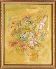 Still Life , Yellow Background by Sterling Boyd Strauser, oil on board, sold Jul 2025