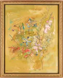 Still Life , Yellow Background by Sterling Boyd Strauser, oil on board, sold Jul 2025