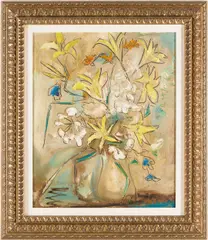 Floral Still Life, Yellow Lilies by Sterling Strauser, oil on board, sold Jul 2025