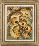 Baby Owls in Nest by Maggie Hartnett, oil on canvas, sold Jul 2025