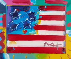 American Flag by Peter Max, acrylic on canvas, sold Jul 2025