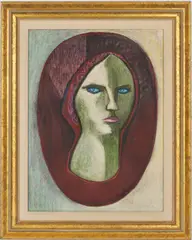 Portrait, Head of a Woman, Poss. Louise Dahl-Wolfe by Meyer Wolfe, pastel, sold Jul 2025