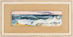 Panoramic Seascape by Sterling Strauser, oil on board, sold Jul 2025