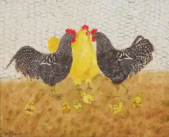 Folk Art , Chickens & Chicks by Peti Clements, oil, sold Jul 2025
