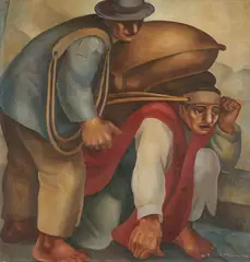 Indigenous Laborers/Obreros by Eduardo Kingman, 1938, oil on canvas, sold Jul 2025