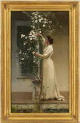 Woman with Roses by Hamilton Hamilton, oil on canvas, sold Jul 2025