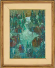 Mountain Village in Winter by Samuel David Lev-Landau, oil on board, sold Jul 2024