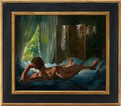Nude Man in Interior by Joseph Sherly Sheppard, oil on board, sold Jul 2024