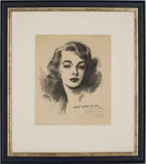 Illustration , Glamour Girl Portrait by Everett Kinstler, 1953, charcoal, sold Jul 2024