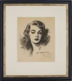 Illustration , Glamour Girl Portrait by Everett Kinstler, 1953, charcoal, sold Jul 2024