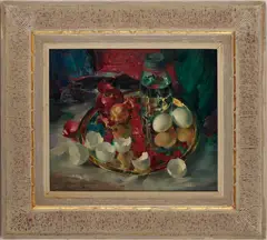 Eggs and Onion Reflections by Arthur Meltzer, oil on canvas, sold Jul 2024