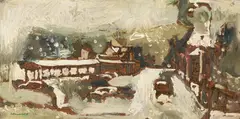 Winter Cityscape by Sterling Boyd Strauser, oil on board, sold Jul 2024