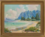 Hawaiian Coastal Landscape, Punaluu, Oahu by Shirley Ximena Hopper Russell, oil on board, sold Jul 2024