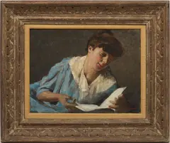 Woman Reading by Ármin Glatter, oil on canvas, sold Jul 2024