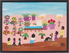 Funeral Scene by Clementine Hunter, oil on canvas, sold Jul 2024