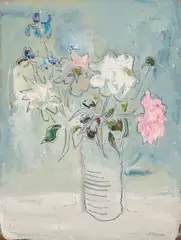 Peonies by Sterling Strauser, 1993, oil on board, sold Jul 2024