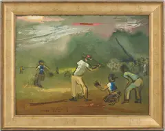 Pennsylvania Baseball Game by Sterling Boyd Strauser, 1957, oil on board, sold Jul 2024
