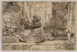 Rembrandt , The Virgin Child with the Cat Snake, Scarce Early State by Rembrandt Harmensz van Rijn, etching, sold Jul 2024