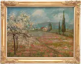 Landscape, Farmhouse in Springtime by Tito Livio Macrini, oil on canvas, sold Oct 2021