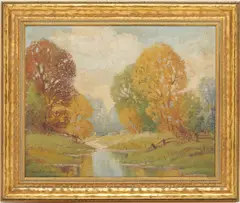 Landscape , Early Autumn Stream by Ernest T. Fredericks, oil on canvas, sold Oct 2021