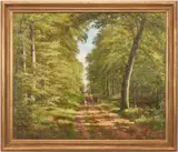 Landscape , Shepherd in a Forest by Large Carl Christian Edvard Otto Carlsen, oil on canvas, sold Oct 2021