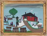 The Cotton Gin by Early Clementine Reuben Hunter, oil on canvas board, sold Jan 2020