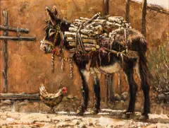 Cooking Wood by Dan Bodelson, oil on board, sold Jul 2018