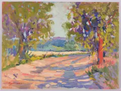 Country Scene by Earline W. Barnes, oil on board, sold Jul 2018
