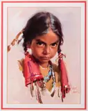 Native American Girl w/ Turquoise Necklace by Harley W. Brown, gouache and pastel, sold Jul 2018