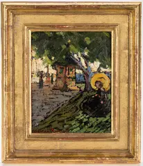 Street Wait by Walter Farndon, oil on board, sold Jul 2018