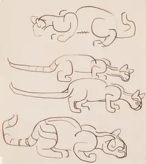 4 cats, Estate stamp by Walter Inglis Anderson, ink, sold Jul 2018