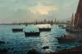 Harbor Scene by Vincenzo D'Auria, oil on canvas, sold Jul 2018