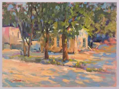 House w/ Trees by Earline W. Barnes, oil on board, sold Jan 2018