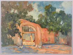 W/ Chickens by Earline W. Barnes, oil on board, sold Jan 2018
