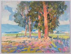 Mountain Scene by Earline W. Barnes, oil on board, sold Jan 2018