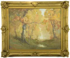 Landscape by William C. Emerson, egg tempera on board, sold Aug 2017