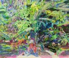 Garden Scene by Morton Kaish, gouache on paper, sold Jan 2017
