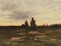 Native Americans by Ernest Chiriaka, oil on canvas, sold Jul 2015