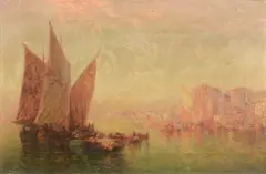 Muller Marine Harbor Scene by Carl Müller, oil on canvas, sold Jul 2015
