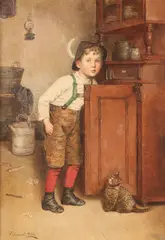Boy with cat by Edmund Adler, oil on canvas, sold Oct 2010