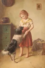 Girl with dog by Edmund Adler, oil on canvas, sold Oct 2010