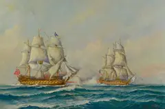 Marine Battle by Earl E. Collins, oil on canvas, sold Jul 2014