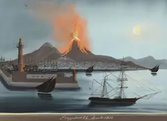 School , Mt. Vesuvius by Italian, gouache, sold May 2013