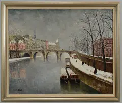 Paris Winter Scene by Louis Dali, oil on canvas, sold Jan 2013