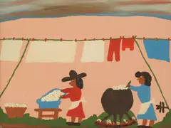 Washday by Clementine Hunter, oil on board, sold Oct 2012