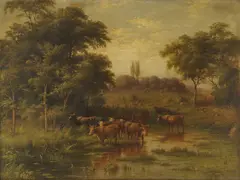 George Riecke , landscape with cows by George Reicke, oil on canvas, sold Oct 2012