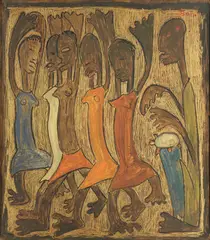 Dancing Women by Ángel Botello, oil on board, sold Jun 2012