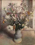 Stroudley, , "Freesias", still lif by James Stroudley, oil on masonite, sold Jan 2012