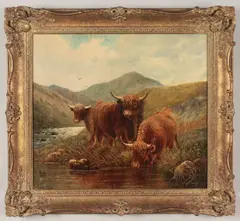 Jamieson , Landscape with 3 cows by Frank E. Jamieson, oil on board, sold Jan 2012